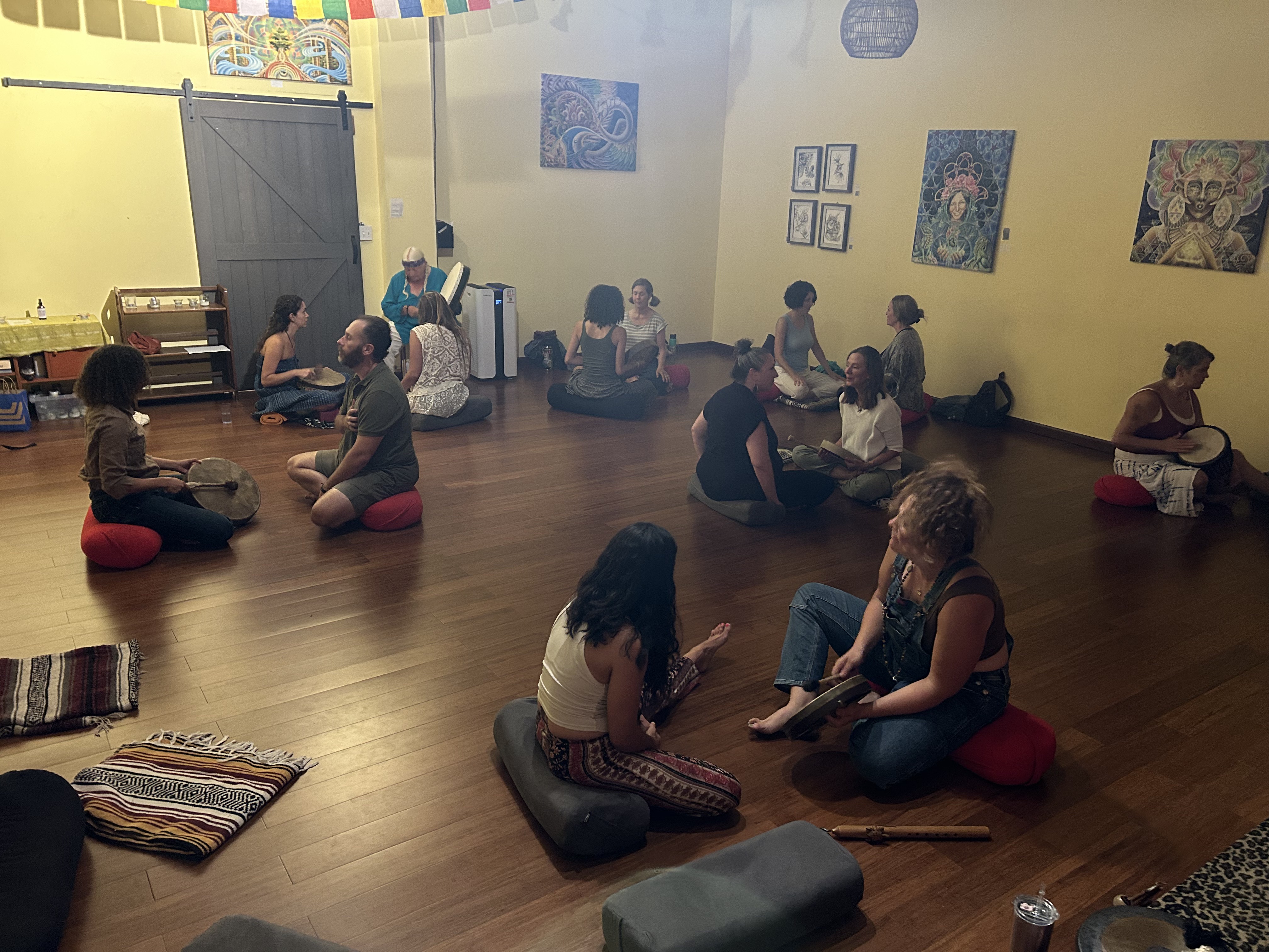 Group gathering during a sound healing class
